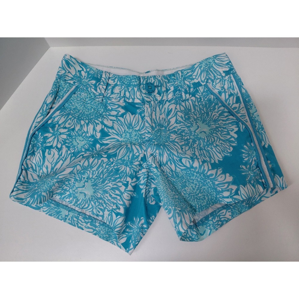 Lilly Pulitzer The Callahan Short Size 00 Blue White Floral Cotton Chino Shorts